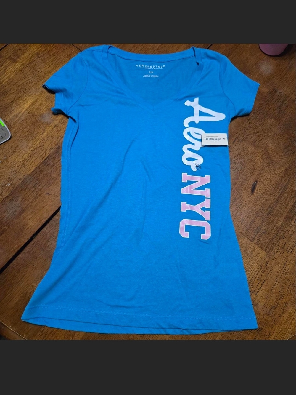 Aeropostale Bright Blue 'Aero NYC' Short Sleeve Tee with Pink/White Logo